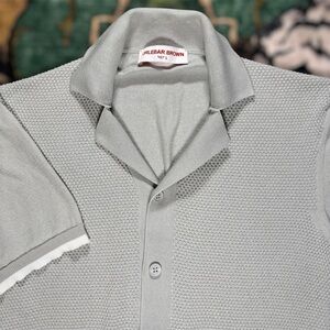 Orlebar Brown Coleman Shirt Sleeve Polo Shirt Textured Knit Gray Made In Italy